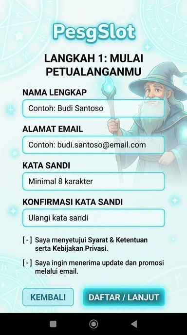 Tampilan halaman daftar pesgslot