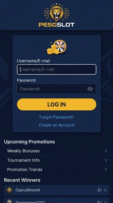 Tampilan halaman login pesgslot